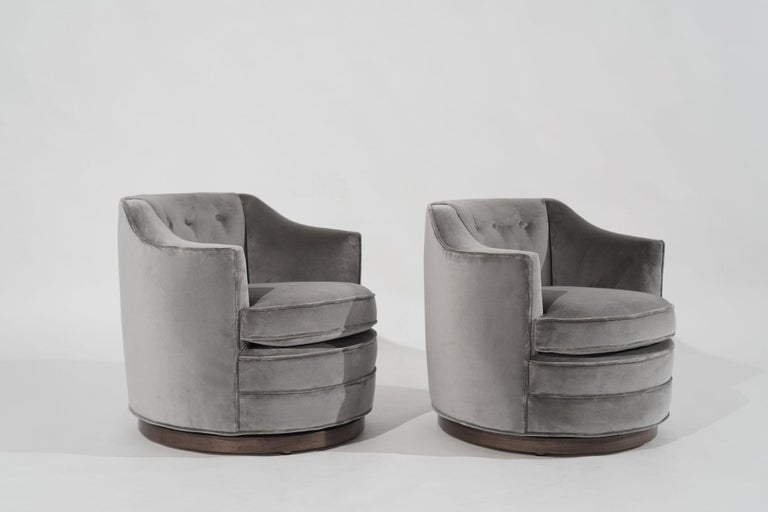 Edward Wormley for Dunbar Swivel Chairs in Grey Alpaca Velvet, C. 1950s