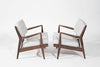 Walnut Lounge Chairs in Grey Linen, Model U430 for Risom, Inc. Circa, 1950s