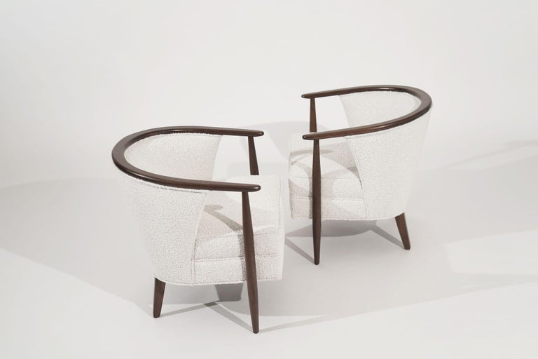 Pair of Exposed Walnut Framework Barrel Lounge Chairs, circa 1960s
