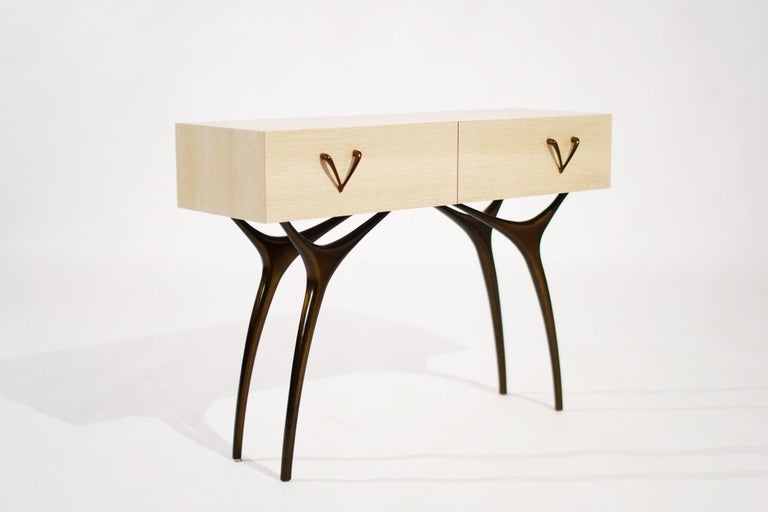 Crescent Console in White Oak and Bronze