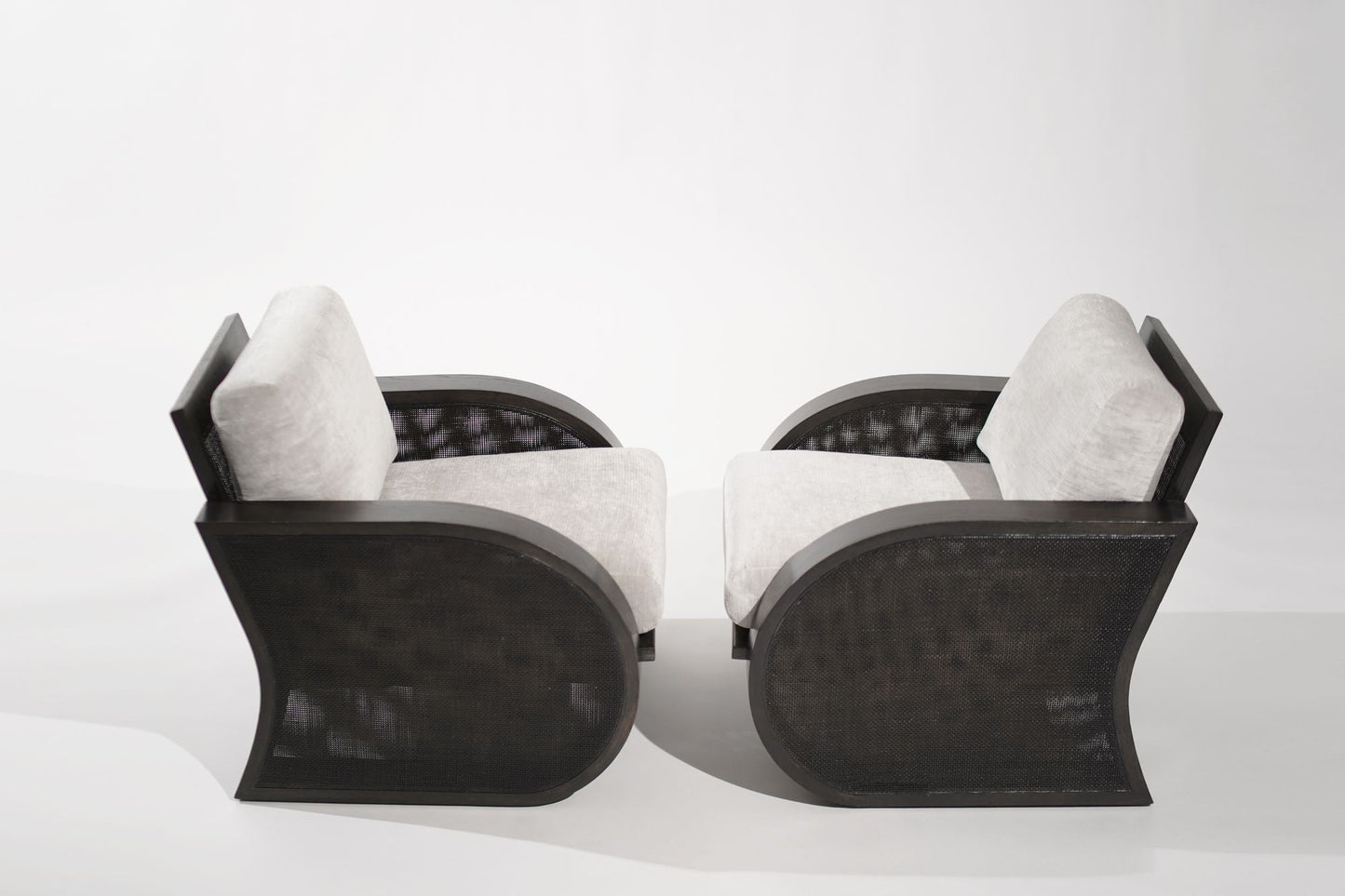 Ebonized Oak & Caning Vintage Lounge Chairs, 1970s