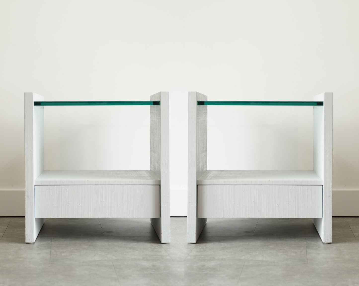 Pair of Karl Springer Lacquered Linen Nightstands, circa 1980s