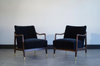 Set of Sculptural Walnut Lounge Chairs in Mohair, C. 1950s