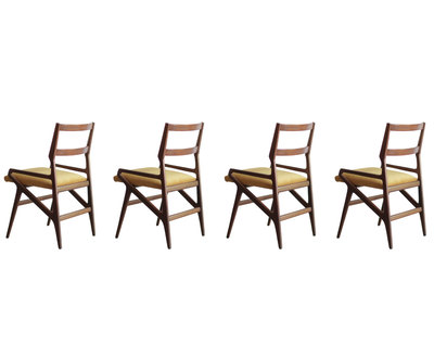 Set of Four Sculpted Walnut Dining Chairs, Italy, 1970s