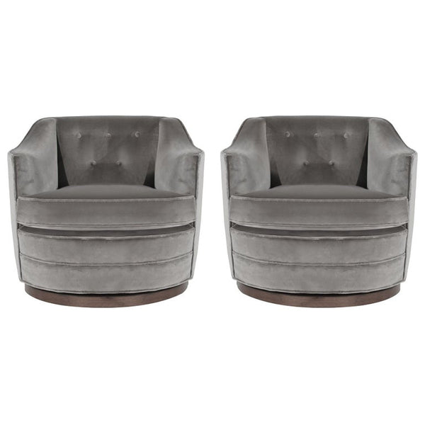Edward Wormley for Dunbar Swivel Chairs in Grey Alpaca Velvet, C. 1950s