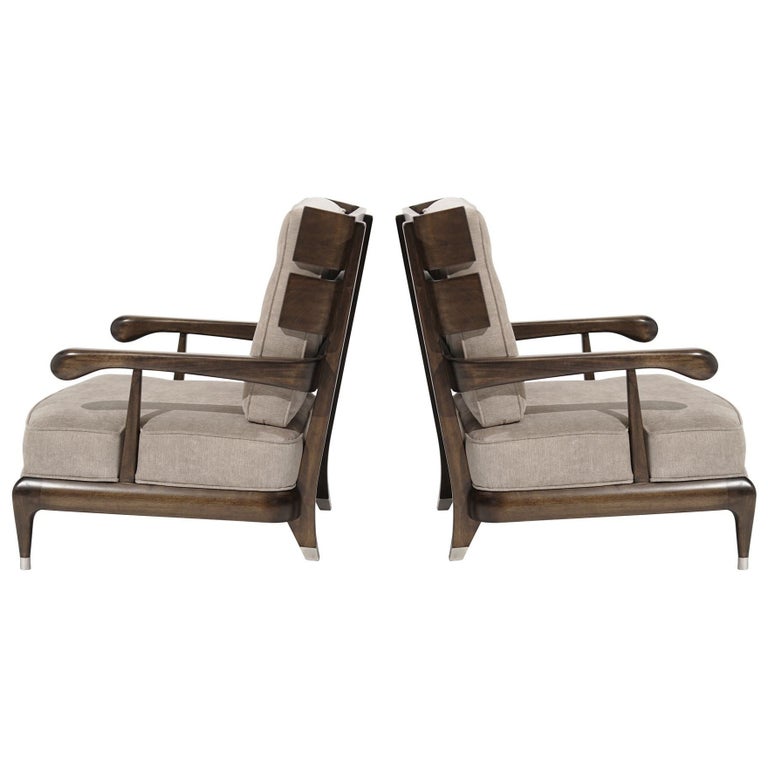 Rare Slat-Back Walnut Lounge Chairs by Widdicomb, Circa 1950s