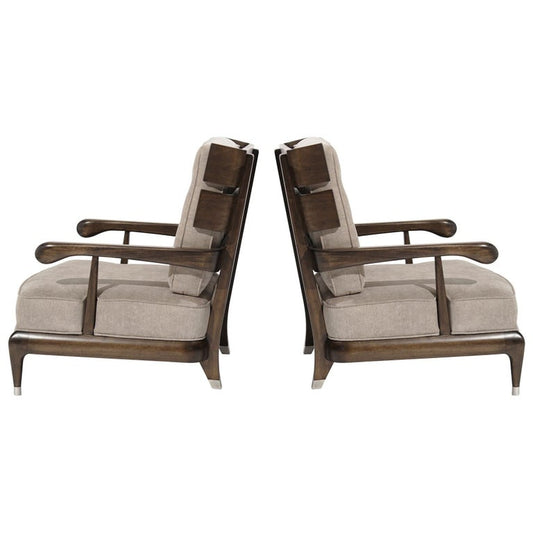 Rare Slat-Back Walnut Lounge Chairs by Widdicomb, Circa 1950s