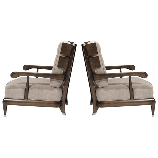 Rare Slat-Back Walnut Lounge Chairs by Widdicomb, Circa 1950s