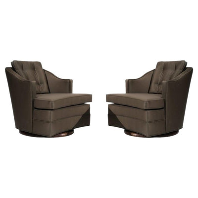 Set of Swivel Lounge Chairs in Olive Green Silk, C. 1950s