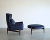 The Big Chair and Ottoman by Jens Risom in Navy Blue Velvet, C. 1950s