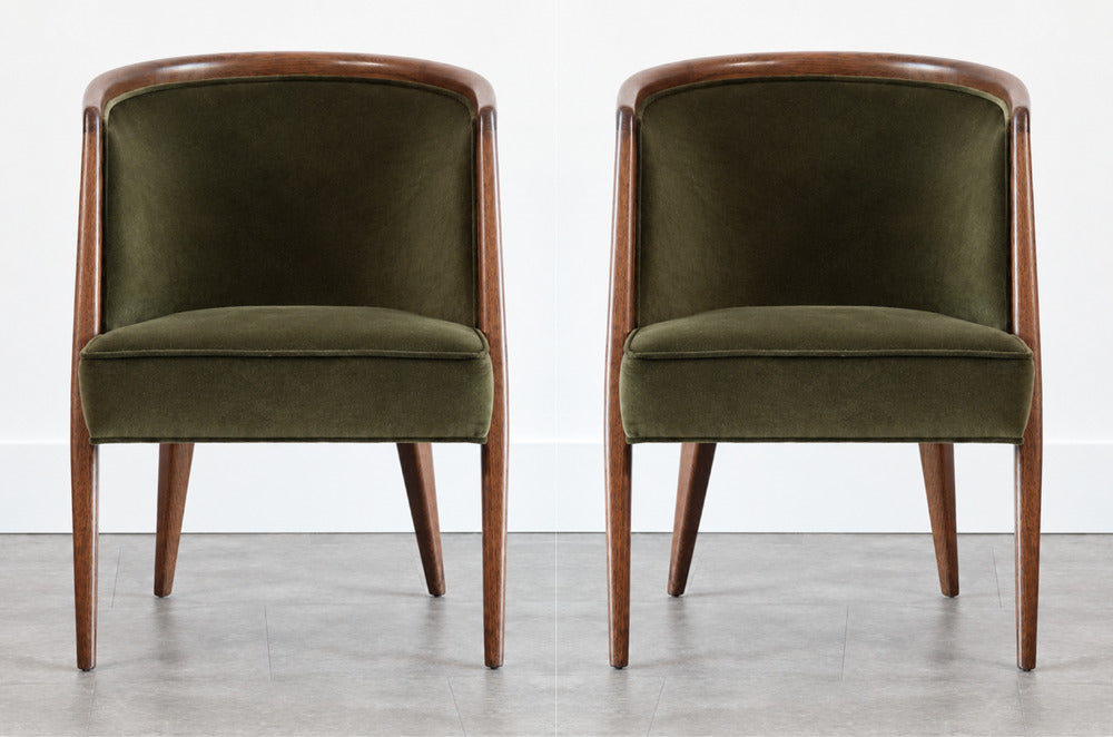 Harold Schwartz Lounge Chairs in Olive Velvet, C. 1950s
