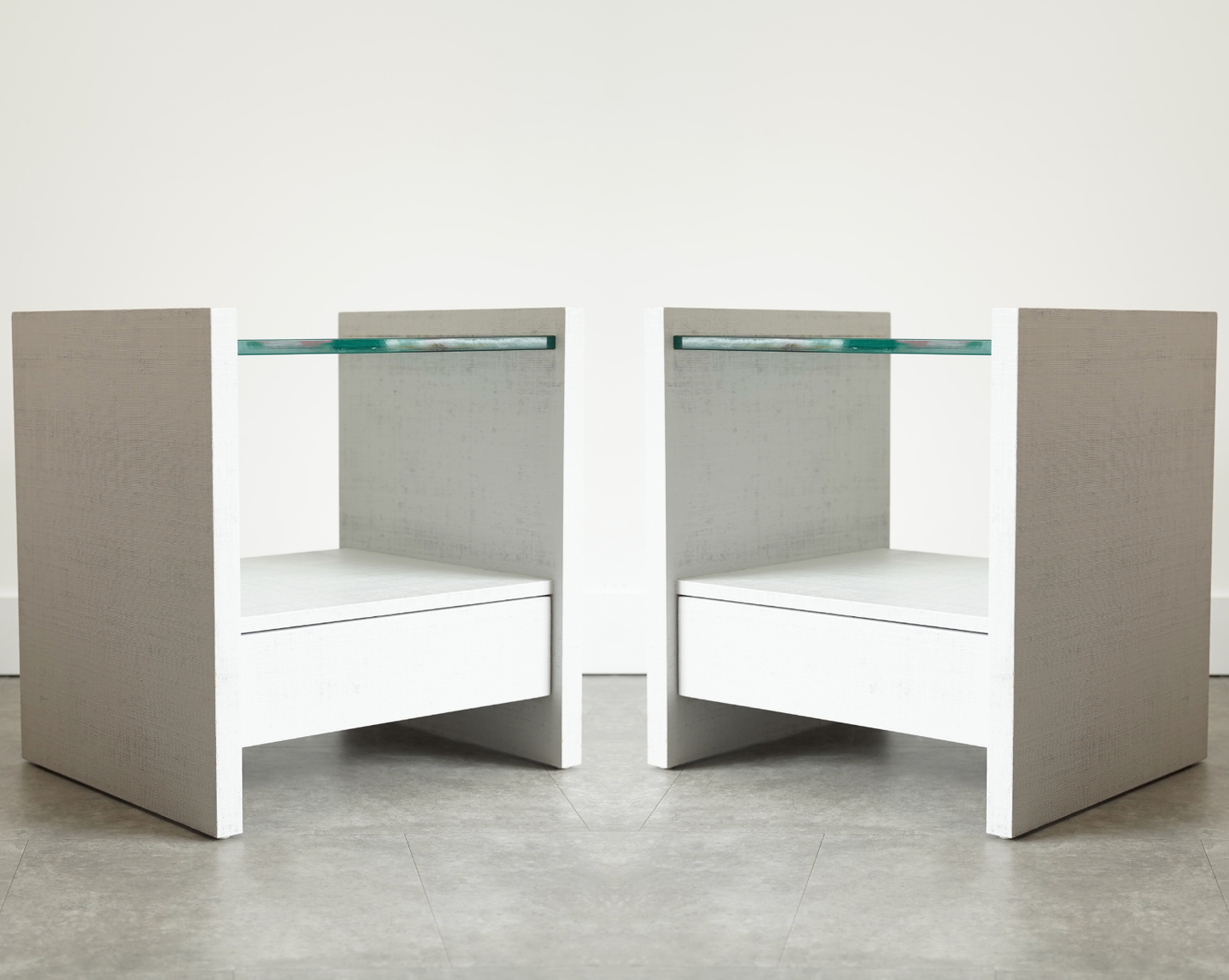 Pair of Karl Springer Lacquered Linen Nightstands, circa 1980s