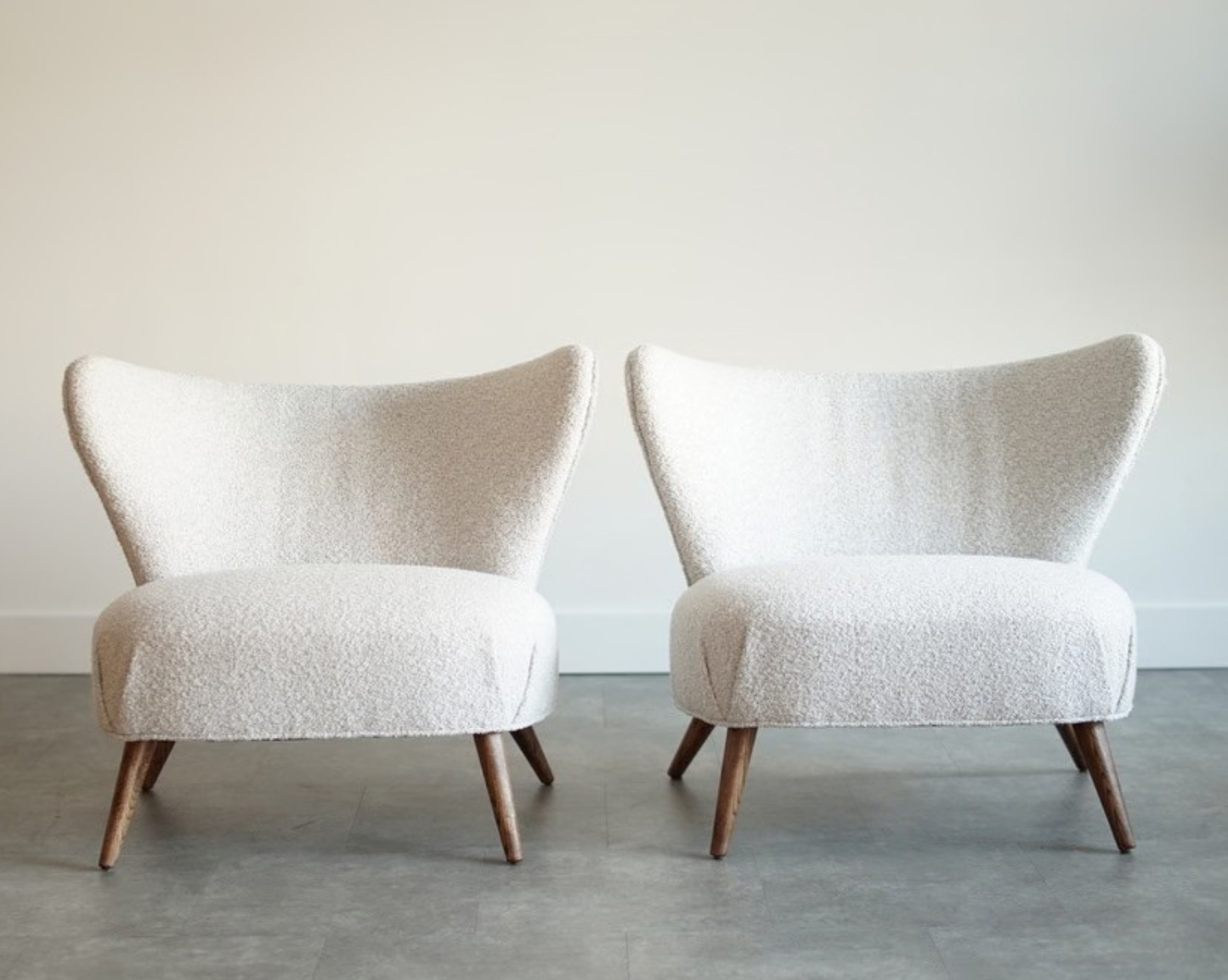 Wingback Lounge Chairs in Bouclé, Denmark, C. 1950s