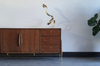 Walnut and Brass Credenza by Kent Coffey, C. 1950s