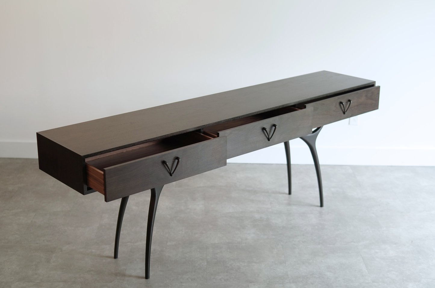 Crescent Console Table in Dark Walnut and Bronze