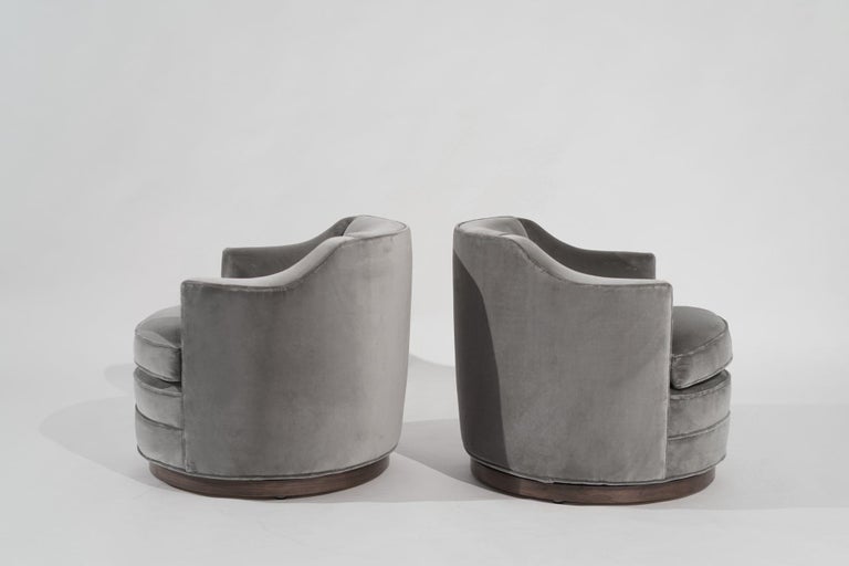 Edward Wormley for Dunbar Swivel Chairs in Grey Alpaca Velvet, C. 1950s