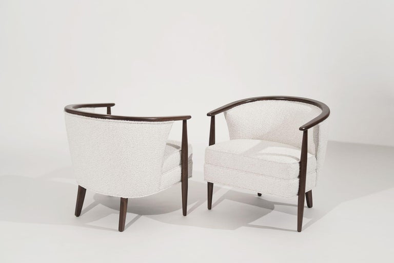 Pair of Exposed Walnut Framework Barrel Lounge Chairs, circa 1960s