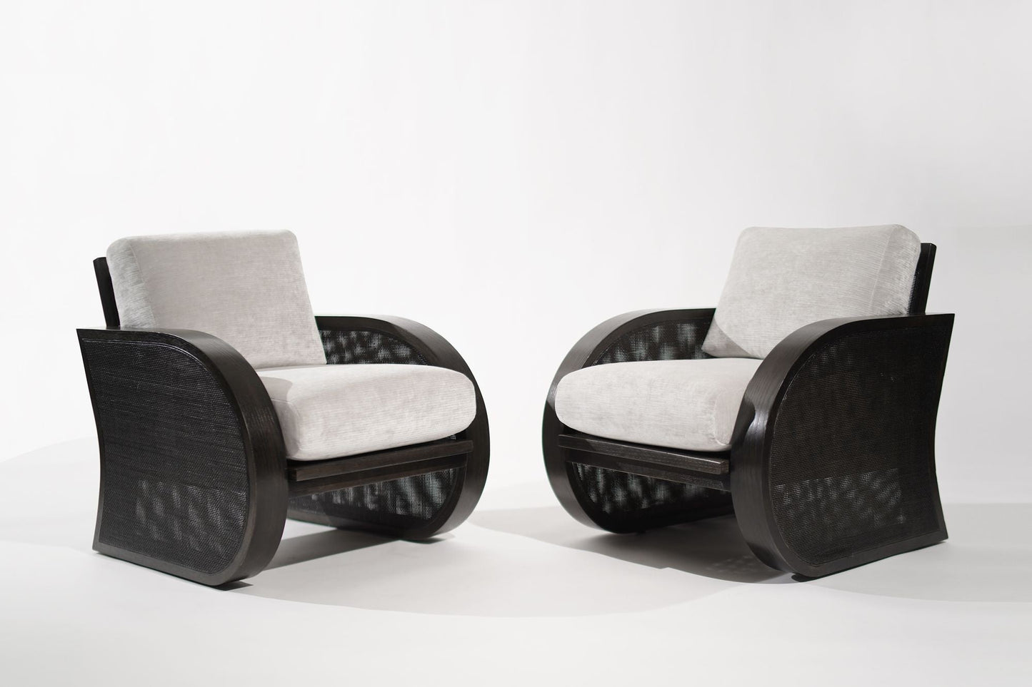 Ebonized Oak & Caning Vintage Lounge Chairs, 1970s