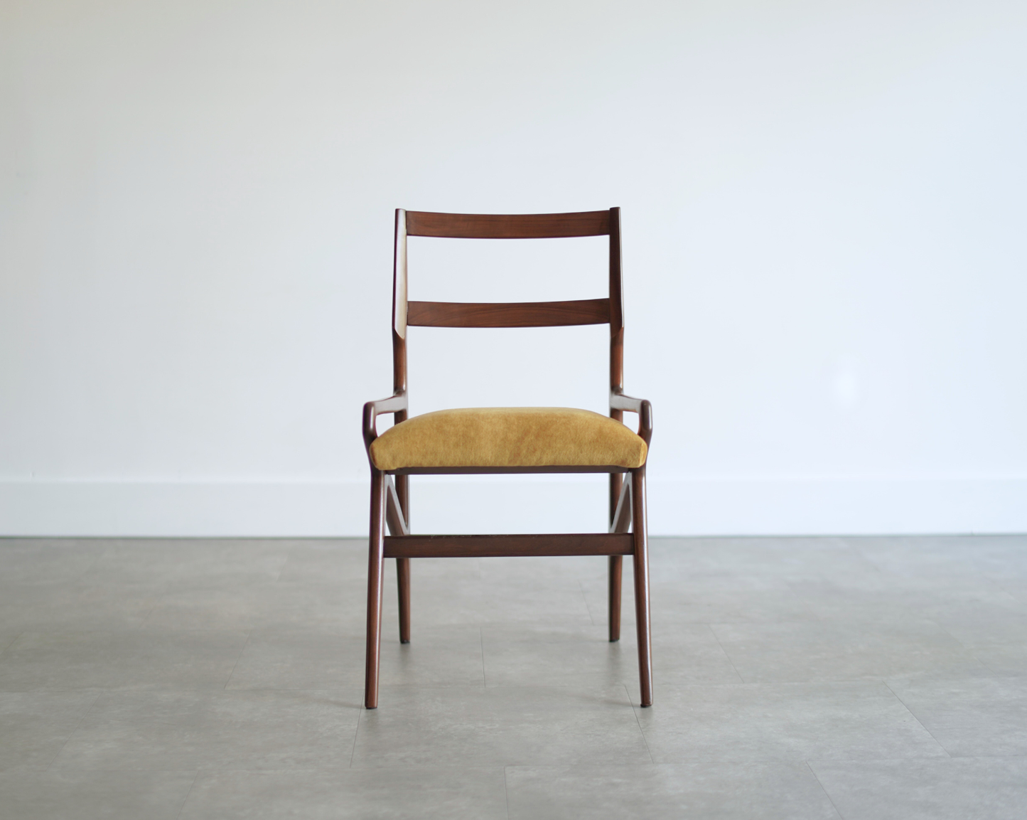 Set of Four Sculpted Walnut Dining Chairs, Italy, 1970s