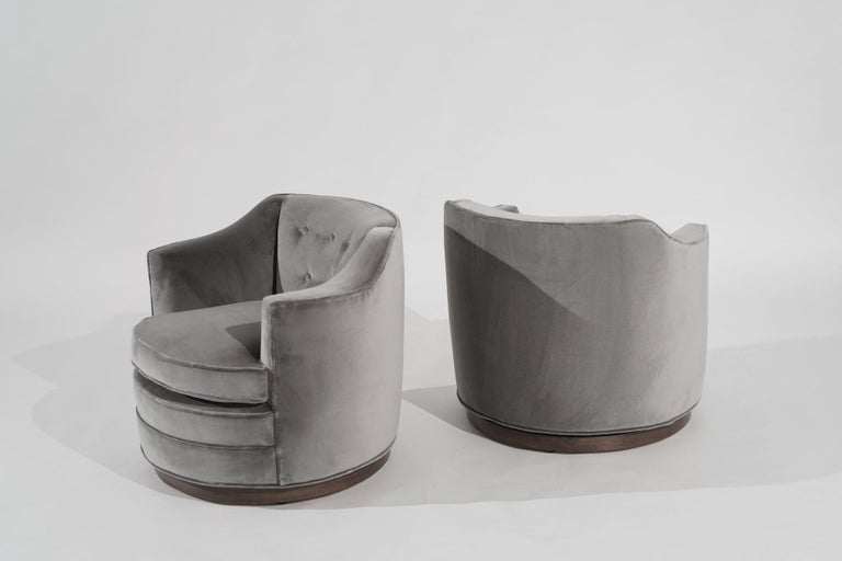 Edward Wormley for Dunbar Swivel Chairs in Grey Alpaca Velvet, C. 1950s