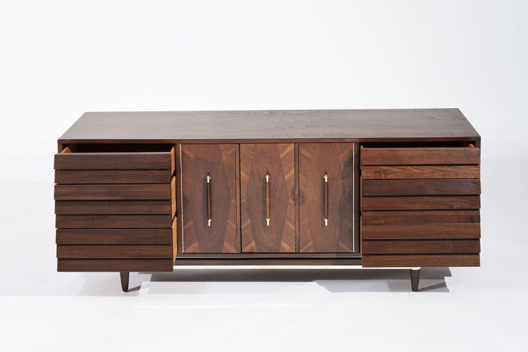 Mid Century Modern Credenza with Brass Accents, C. 1950s