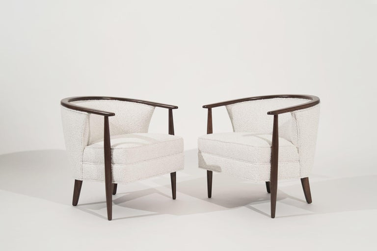 Pair of Exposed Walnut Framework Barrel Lounge Chairs, circa 1960s