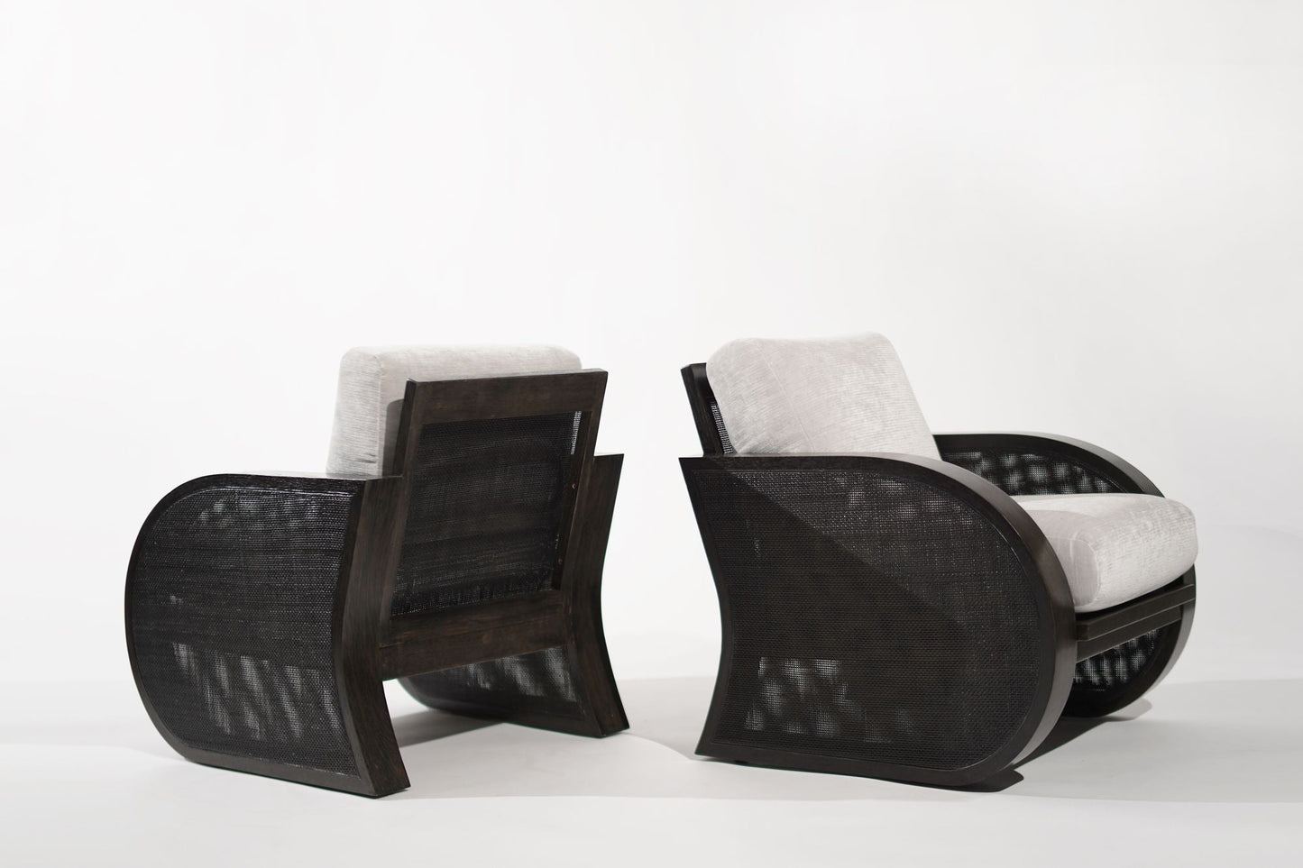 Ebonized Oak & Caning Vintage Lounge Chairs, 1970s