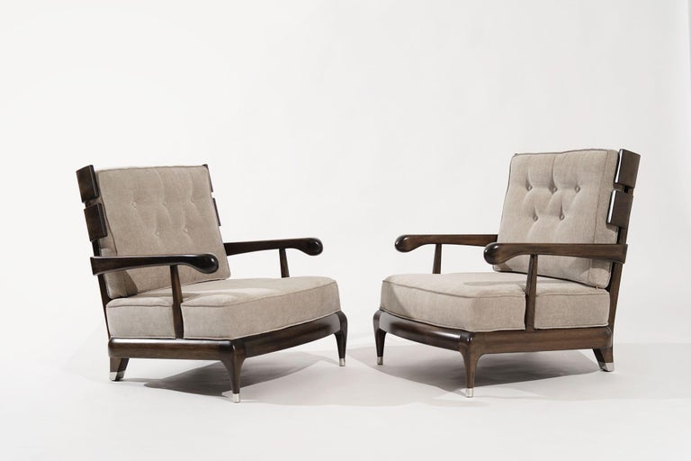 Rare Slat-Back Walnut Lounge Chairs by Widdicomb, Circa 1950s