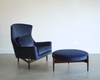 The Big Chair and Ottoman by Jens Risom in Navy Blue Velvet, C. 1950s