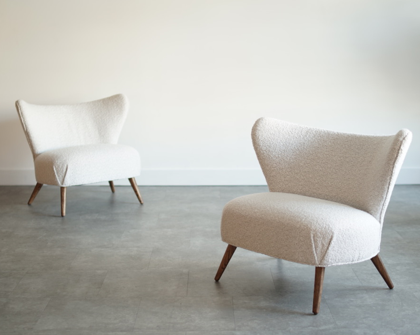 Wingback Lounge Chairs in Bouclé, Denmark, C. 1950s