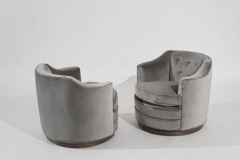 Edward Wormley for Dunbar Swivel Chairs in Grey Alpaca Velvet, C. 1950s