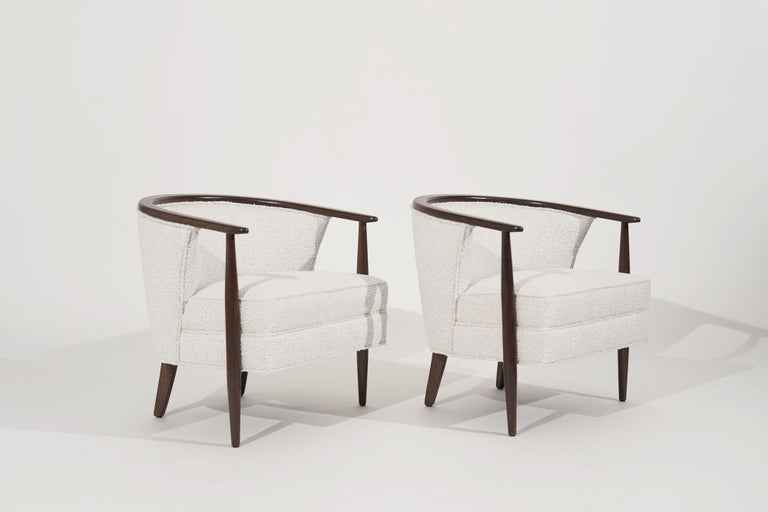 Pair of Exposed Walnut Framework Barrel Lounge Chairs, circa 1960s