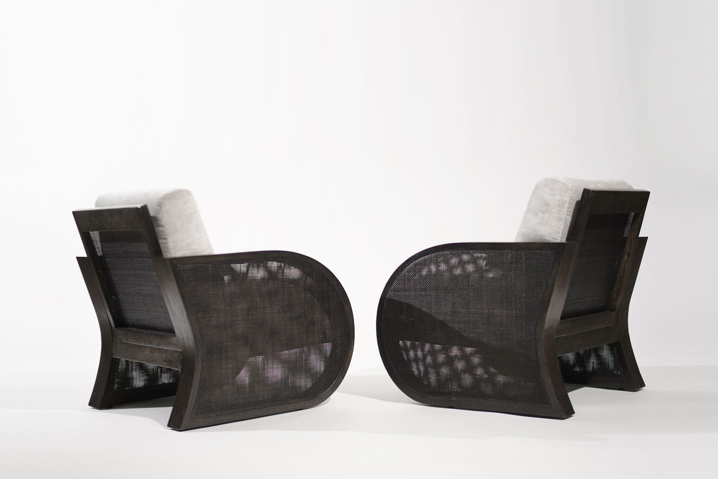 Ebonized Oak & Caning Vintage Lounge Chairs, 1970s