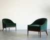 T.H. Robsjohn-Gibbings Style Lounge Chairs in Emerald Velvet, C. 1950s