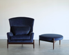 The Big Chair and Ottoman by Jens Risom in Navy Blue Velvet, C. 1950s