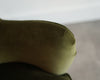 Vladimir Kagan Barrel Lounge Chairs in Olive Green Velvet and Walnut Legs