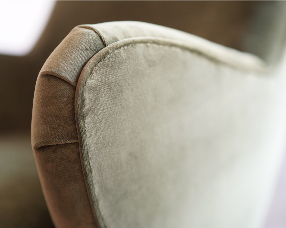 Vladimir Kagan Barrel Lounge Chairs in Olive Green Velvet and Walnut Legs