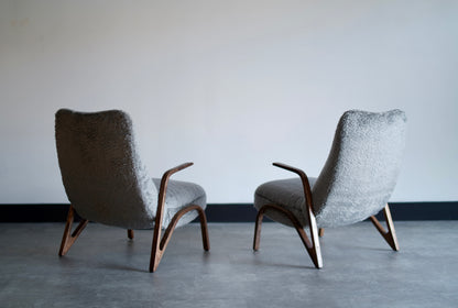 Set of Oak Lounge Chairs by Paul Bode in Mohair, C. 1960s