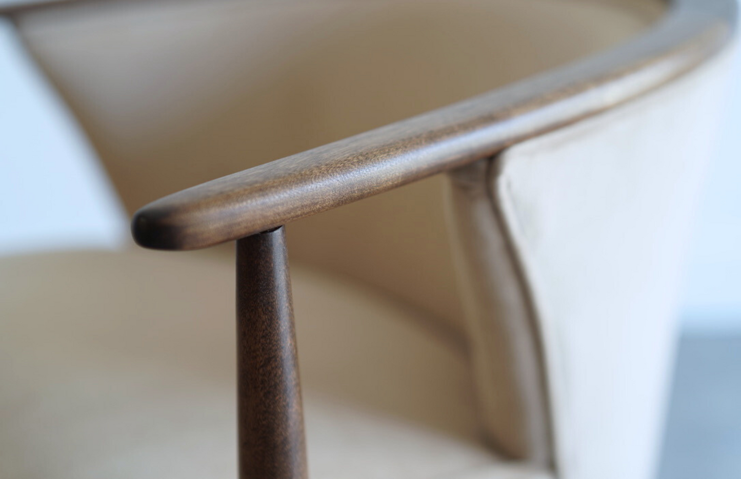 Set of Exposed Walnut Framework Barrel Lounge Chairs, C. 1950s