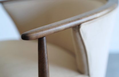 Set of Exposed Walnut Framework Barrel Lounge Chairs, C. 1950s
