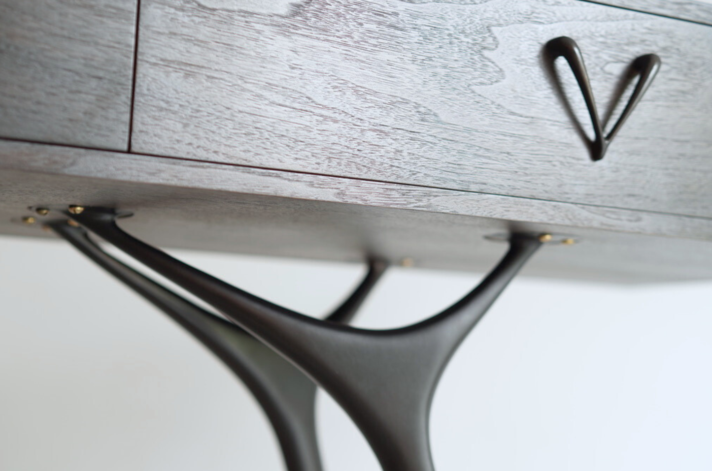 Crescent Console Table in Dark Walnut and Bronze