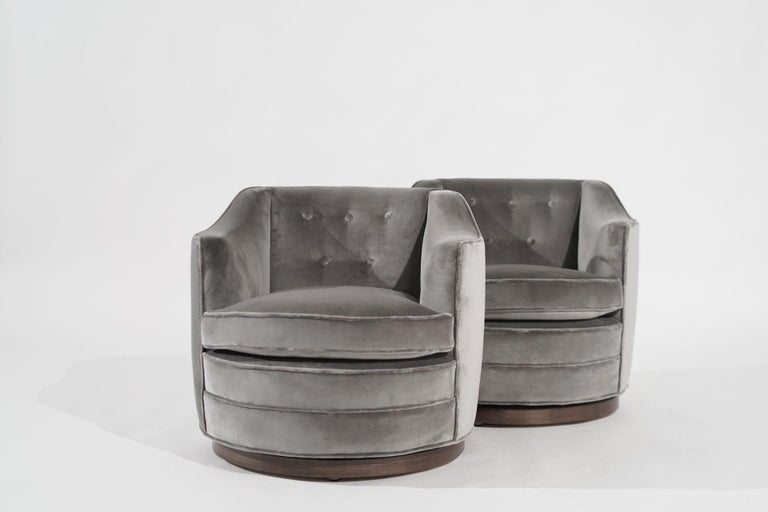 Edward Wormley for Dunbar Swivel Chairs in Grey Alpaca Velvet, C. 1950s