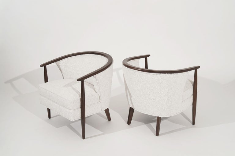 Pair of Exposed Walnut Framework Barrel Lounge Chairs, circa 1960s