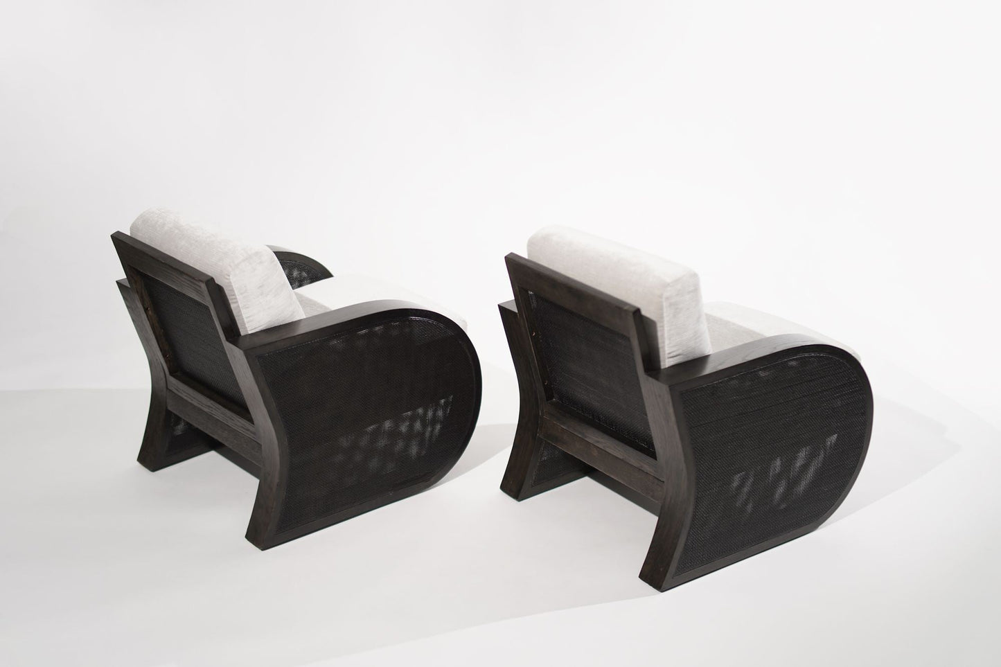 Ebonized Oak & Caning Vintage Lounge Chairs, 1970s