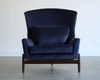 The Big Chair and Ottoman by Jens Risom in Navy Blue Velvet, C. 1950s