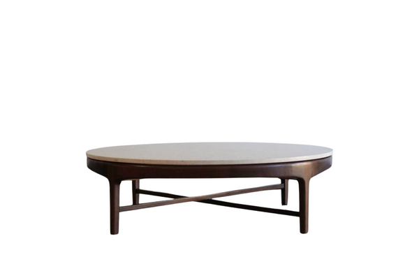 Travertine and Walnut Coffee Table by Erwin Lambeth, C. 1950s