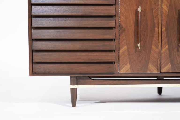 Mid Century Modern Credenza with Brass Accents, C. 1950s