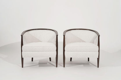 Pair of Exposed Walnut Framework Barrel Lounge Chairs, circa 1960s