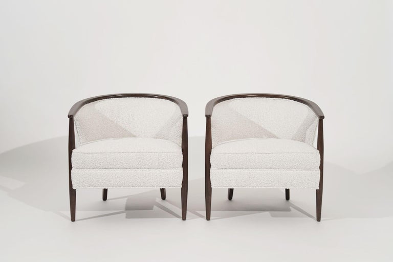 Pair of Exposed Walnut Framework Barrel Lounge Chairs, circa 1960s
