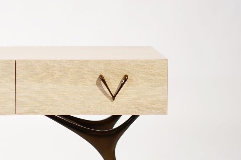 Crescent Console in White Oak and Bronze